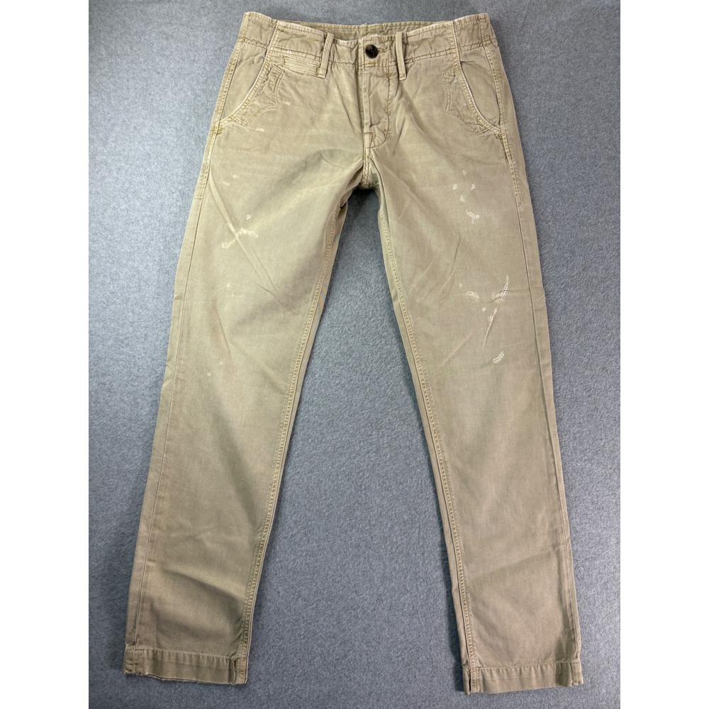 True Religion Mens Khaki Chino Pants Slim Straight Distressed Tan Cotton Size 30